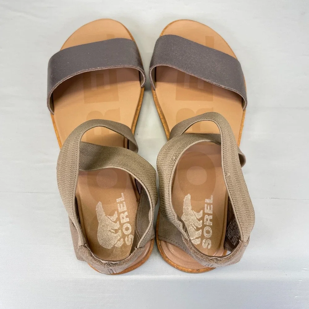 Sorel Ella II Sandals Womens Size 9 Bronze Metallic Strappy Casual Slip On Shoes
